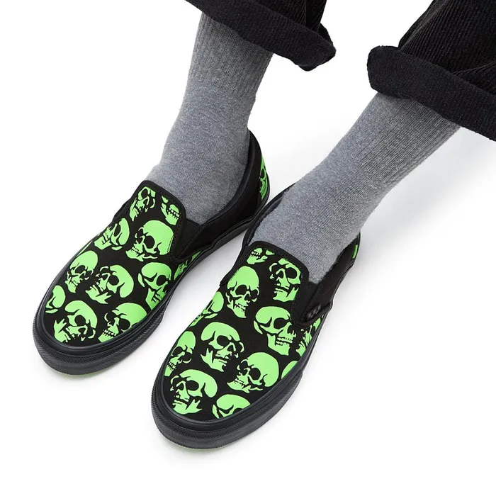 Vans Skate Shoes Men Skate SlipOn Glow Skulls Shoes Green