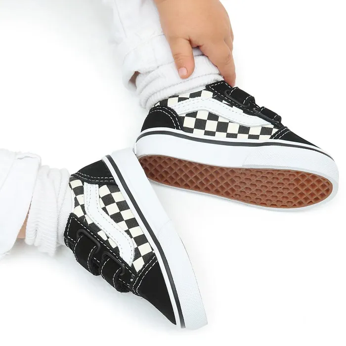 Vans View All Kids Toddler Primary Check Old Skool Hook And Loop Shoes 14 Years Black White