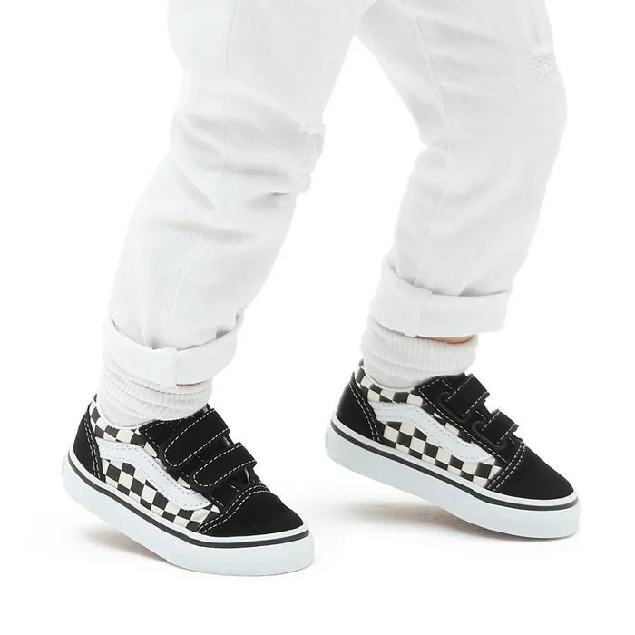 Vans View All Kids Toddler Primary Check Old Skool Hook And Loop Shoes 14 Years Black White