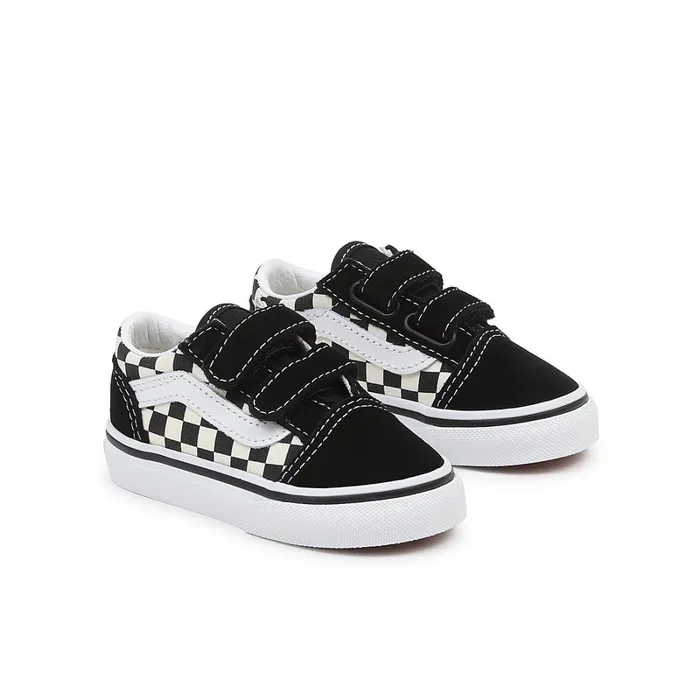 Vans View All Kids Toddler Primary Check Old Skool Hook And Loop Shoes 14 Years Black White