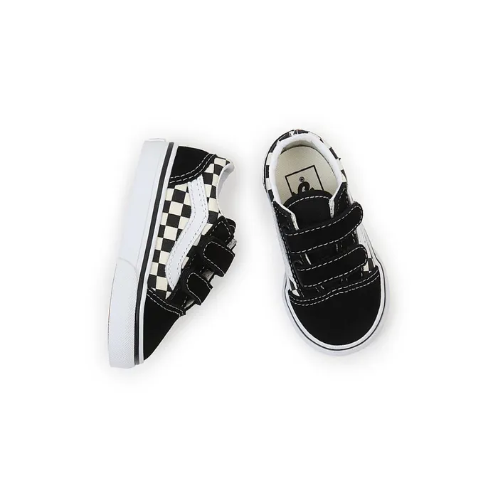 Vans View All Kids Toddler Primary Check Old Skool Hook And Loop Shoes 14 Years Black White