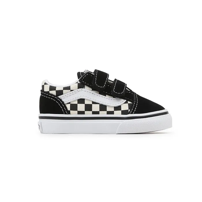 Vans View All Kids Toddler Primary Check Old Skool Hook And Loop Shoes 14 Years Black White