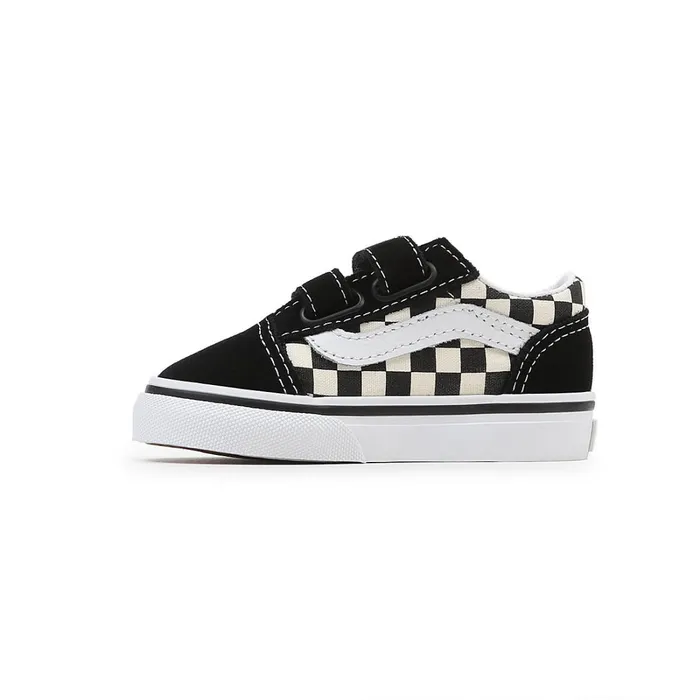 Vans View All Kids Toddler Primary Check Old Skool Hook And Loop Shoes 14 Years Black White