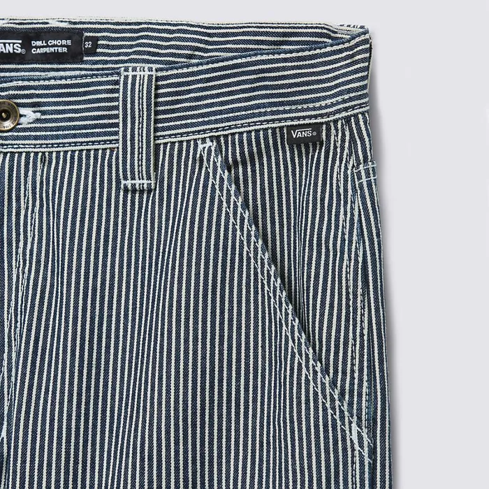 Vans View All Men Drill Chore Loose Tapered Carpenter Hickory Stripe Trousers Blue