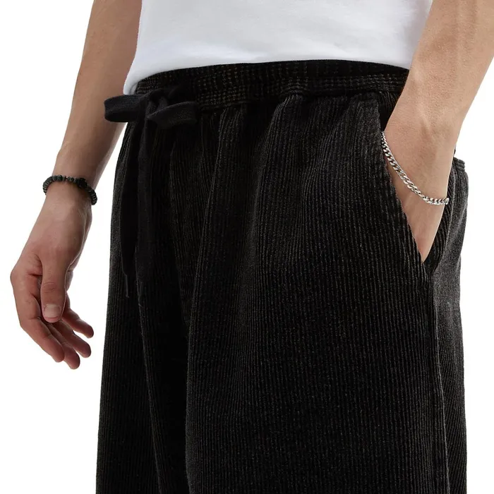 Vans View All Men Range Baggy Tapered Corduroy Acid Wash Elastic Waist Trousers Black