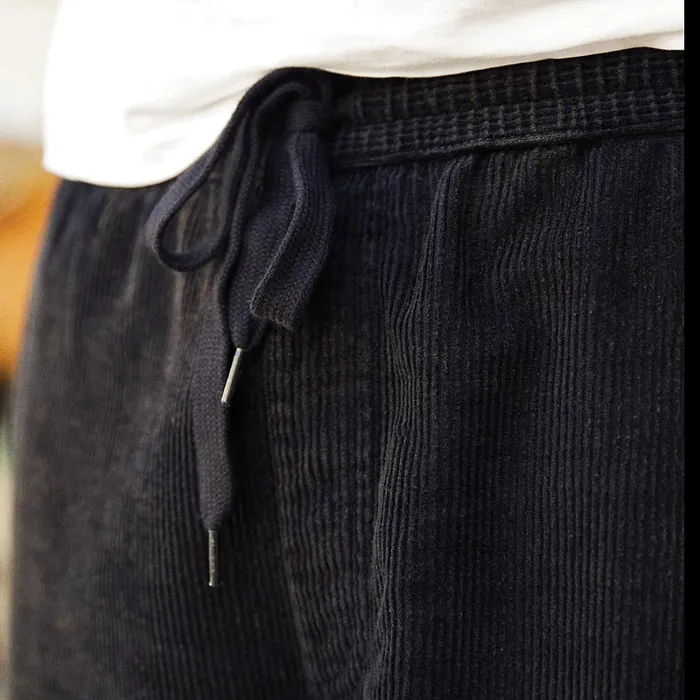 Vans View All Men Range Baggy Tapered Corduroy Acid Wash Elastic Waist Trousers Black