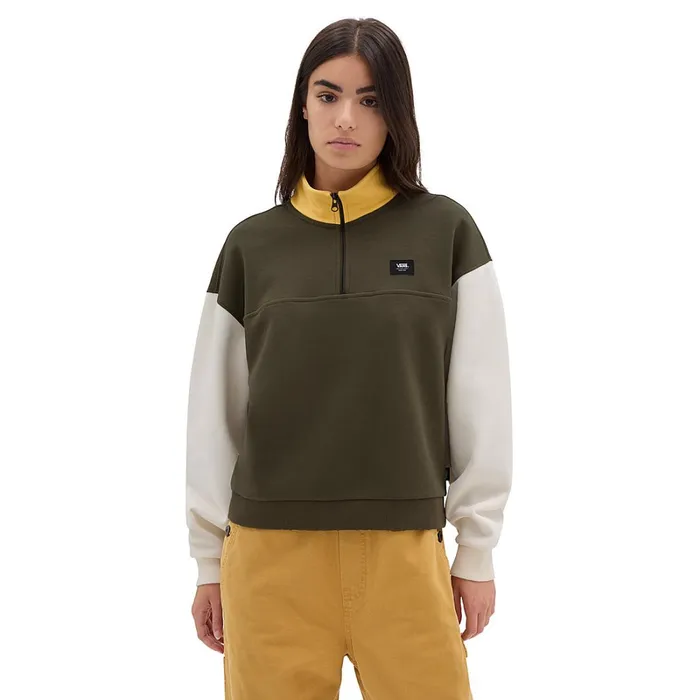 Vans View All Women Colorblock Half Zip Mock Pullover Hoodie Green