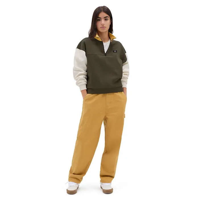 Vans View All Women Colorblock Half Zip Mock Pullover Hoodie Green
