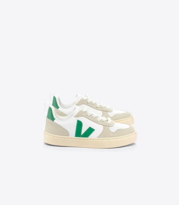 VEJA V10 Kids V10 CHROMEFREE LEATHER WHITE EMERAUDE ALMOND