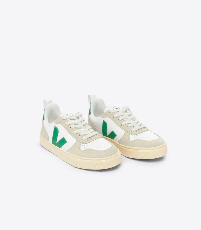 VEJA V10 Kids V10 CHROMEFREE LEATHER WHITE EMERAUDE ALMOND