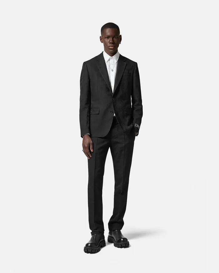 Versace Barocco Jacquard Formal Trousers Black Men Blazers and Suits