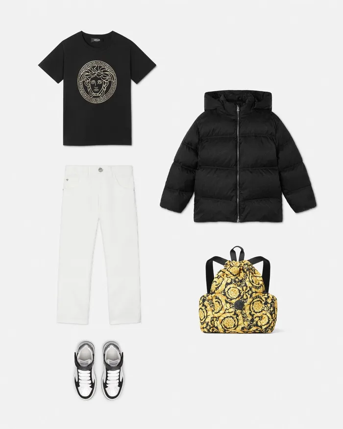 Versace Barocco Jacquard Puffer Jacket Black Kids Outerwear