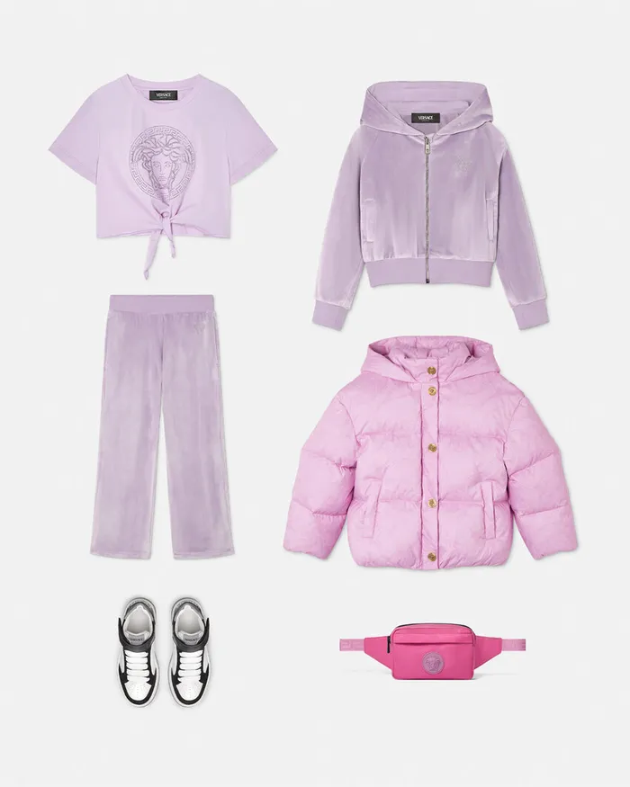 Versace Barocco Jacquard Puffer Jacket Pink Kids Outerwear