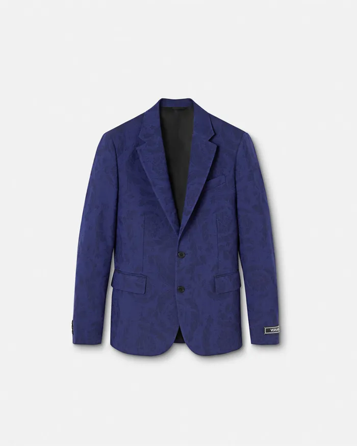 Versace Barocco Jacquard SingleBreasted Blazer Blue Men Blazers and Suits