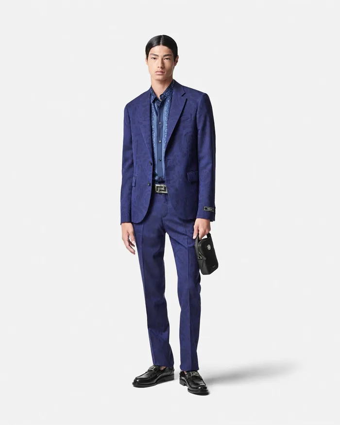 Versace Barocco Jacquard SingleBreasted Blazer Blue Men Blazers and Suits