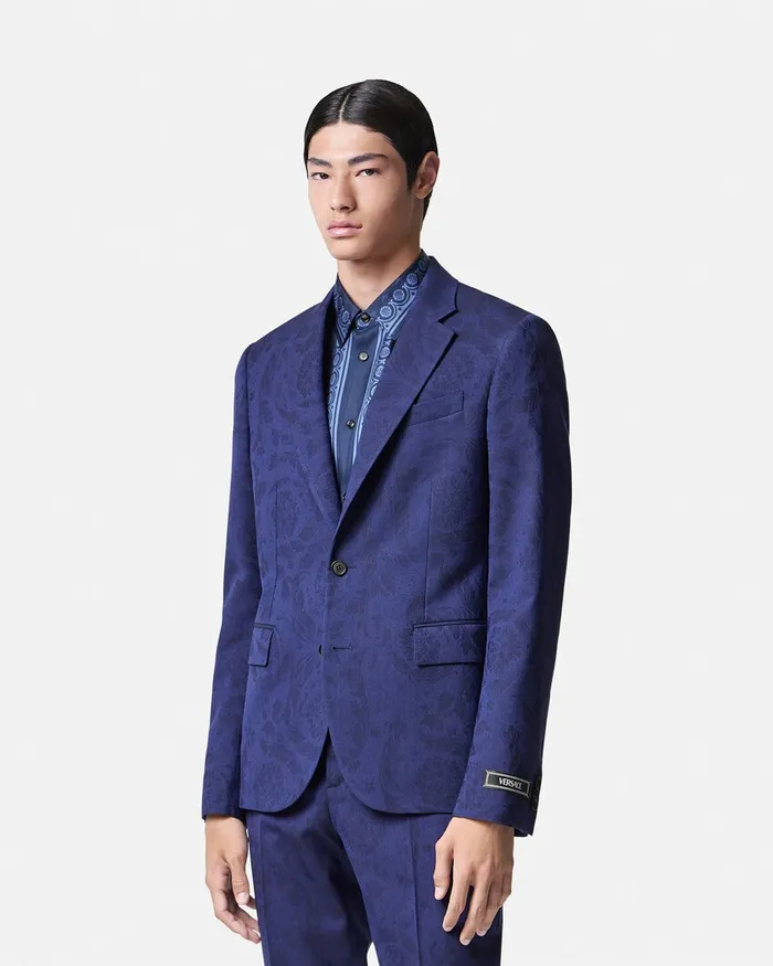 Versace Barocco Jacquard SingleBreasted Blazer Blue Men Blazers and Suits