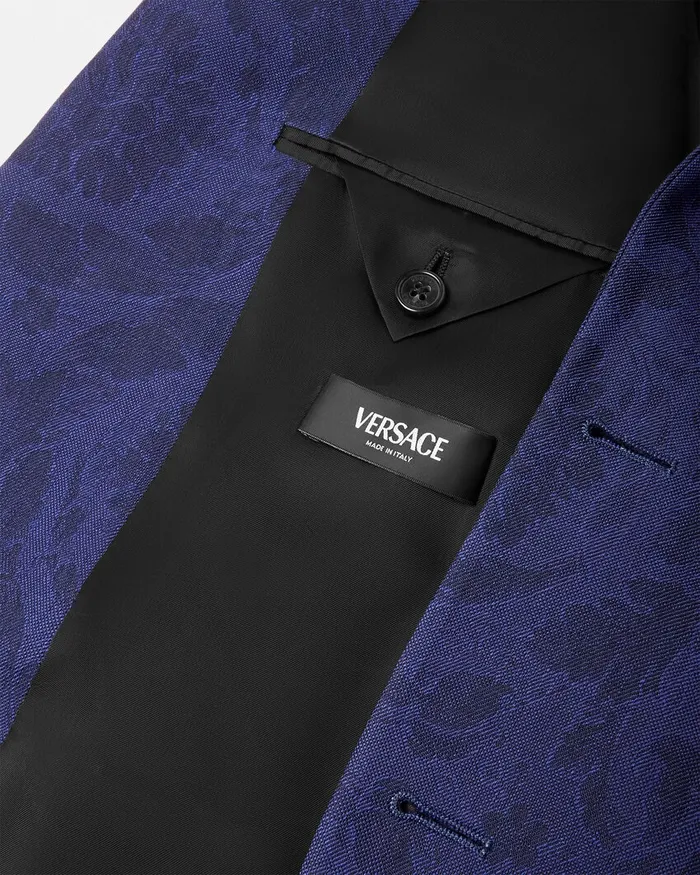 Versace Barocco Jacquard SingleBreasted Blazer Blue Men Blazers and Suits