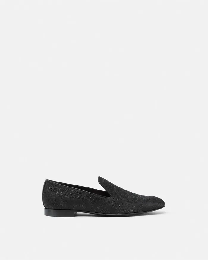 Versace Barocco Jacquard Slippers Blacksilver Men Loafers and Slippers