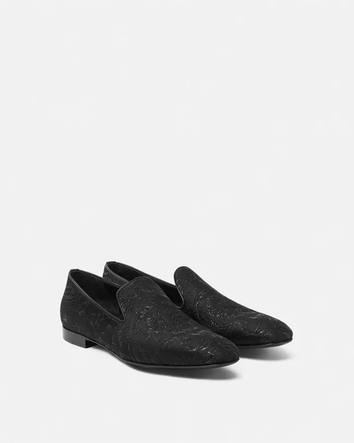 Versace Barocco Jacquard Slippers Blacksilver Men Loafers and Slippers