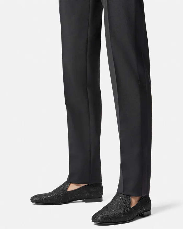 Versace Barocco Jacquard Slippers Blacksilver Men Loafers and Slippers