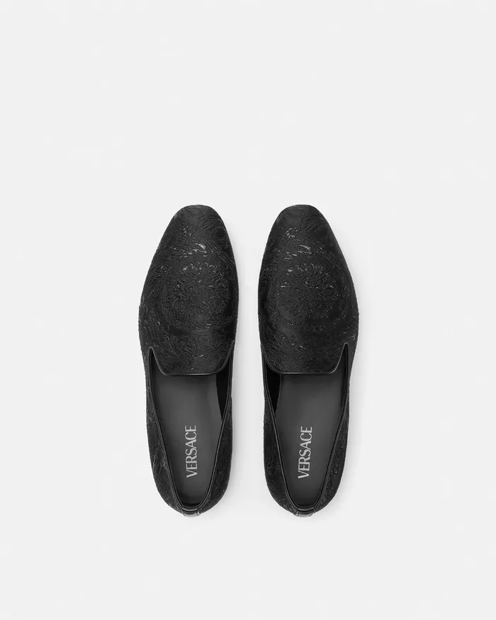 Versace Barocco Jacquard Slippers Blacksilver Men Loafers and Slippers