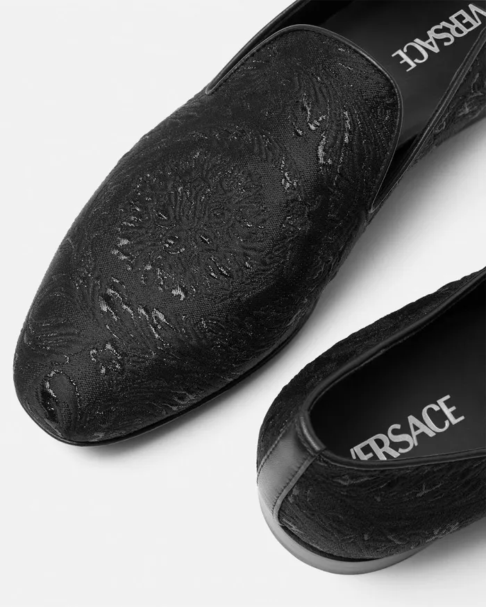 Versace Barocco Jacquard Slippers Blacksilver Men Loafers and Slippers