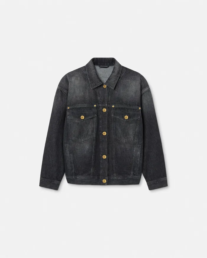 Versace Barocco Oversized Denim Jacket Blackprint Women Outerwear and Coats