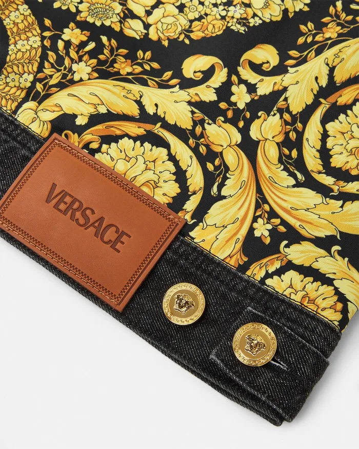Versace Barocco Oversized Denim Jacket Blackprint Women Outerwear and Coats