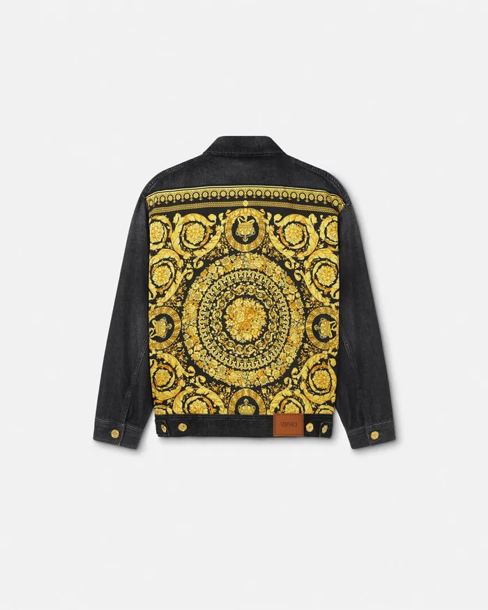 Versace Barocco Oversized Denim Jacket Blackprint Women Outerwear and Coats