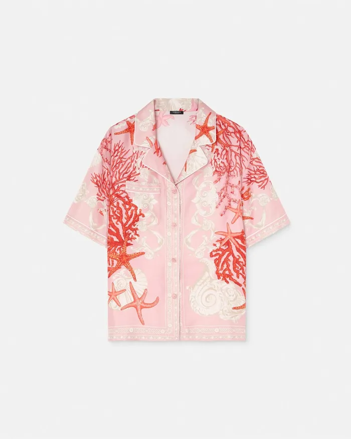 Versace Barocco Sea Silk Shirt Pinkprint Women Shirts and Tops