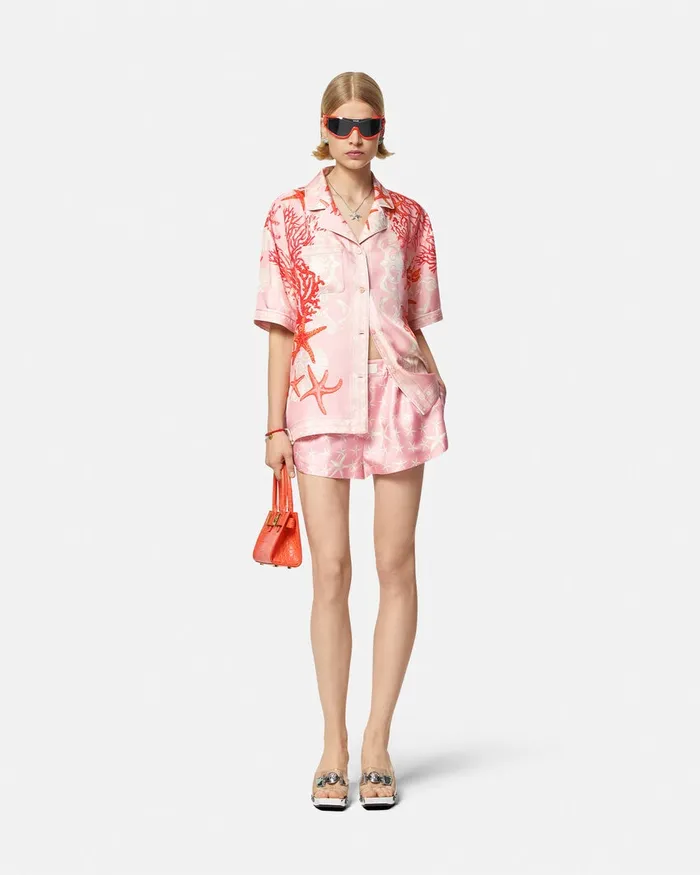 Versace Barocco Sea Silk Shirt Pinkprint Women Shirts and Tops