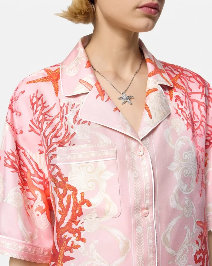 Versace Barocco Sea Silk Shirt Pinkprint Women Shirts and Tops