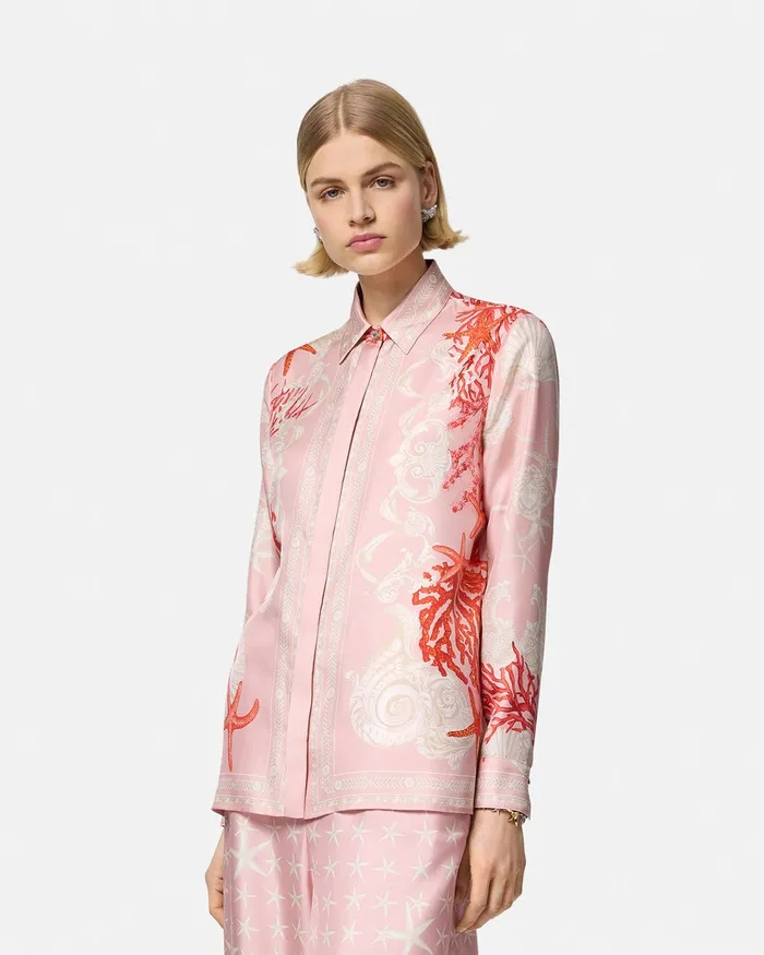 Versace Barocco Sea Silk Shirt Pinkprint Women Shirts and Tops