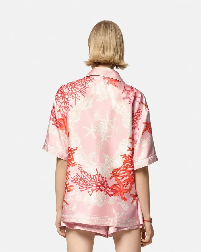 Versace Barocco Sea Silk Shirt Pinkprint Women Shirts and Tops