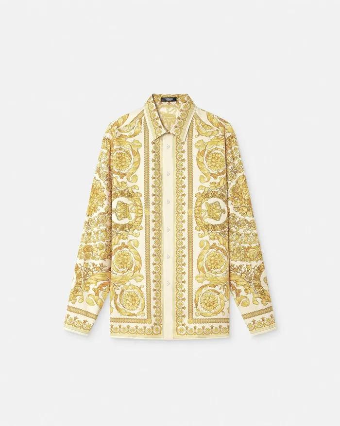Versace Barocco Silk Shirt Yellowprint Men Shirts