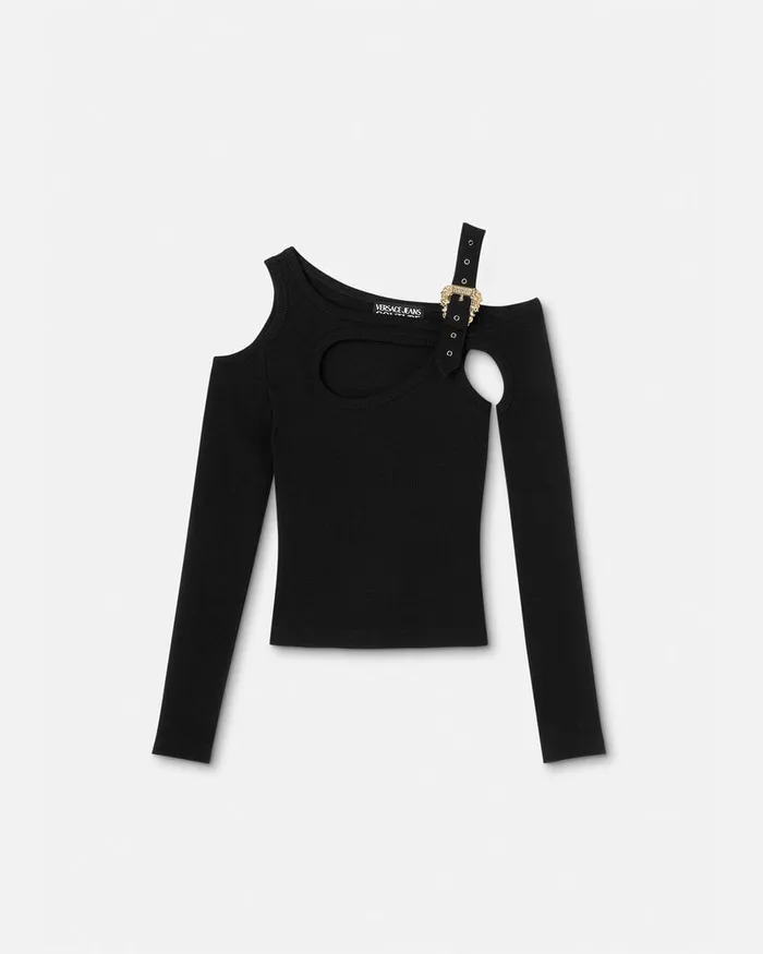 Versace Baroque Buckle Cutout Top Blackprint Women Jeans Couture