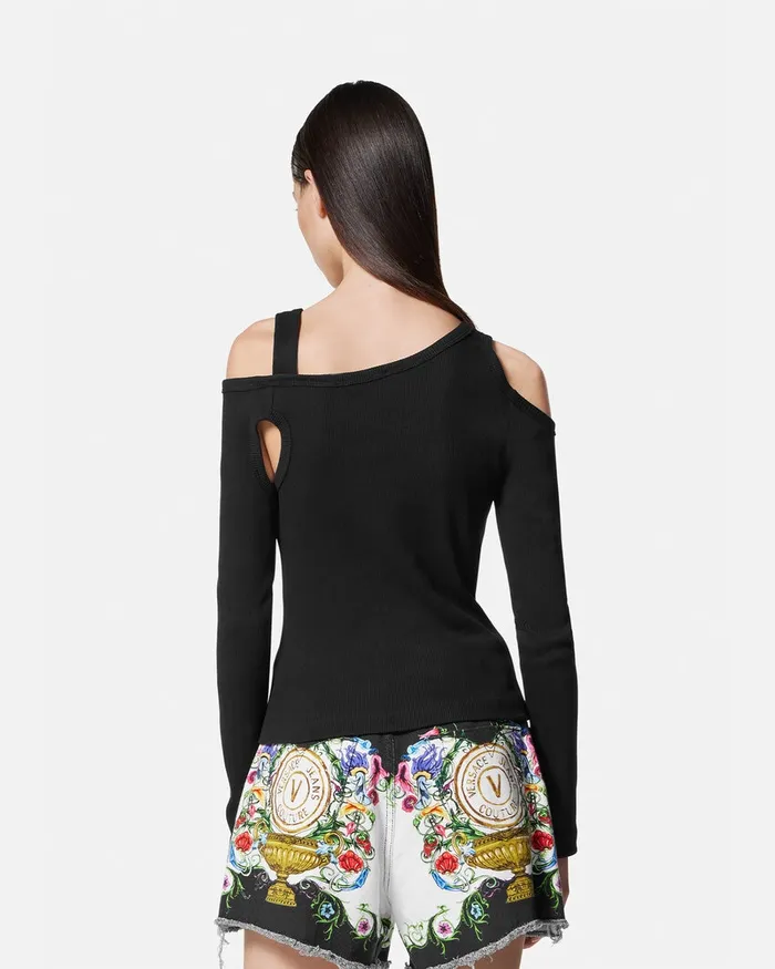 Versace Baroque Buckle Cutout Top Blackprint Women Jeans Couture