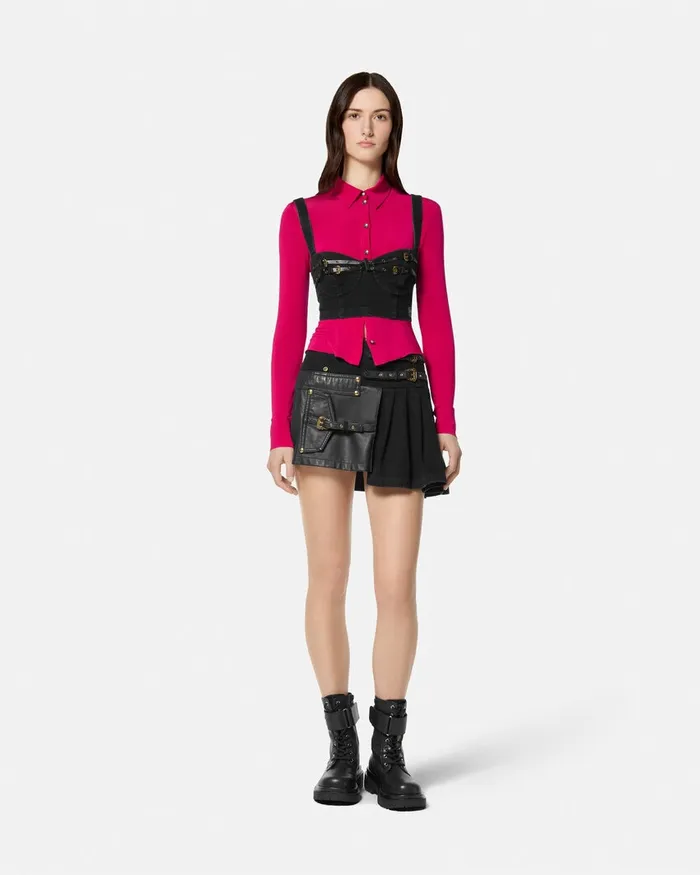 Versace Baroque Buckle Denim Bustier Top Black Women Jeans Couture
