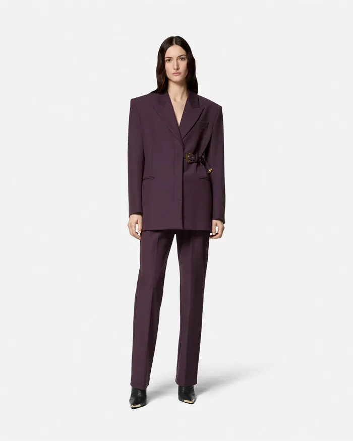 Versace Baroque Buckle Oversized Blazer Purple Women Jeans Couture