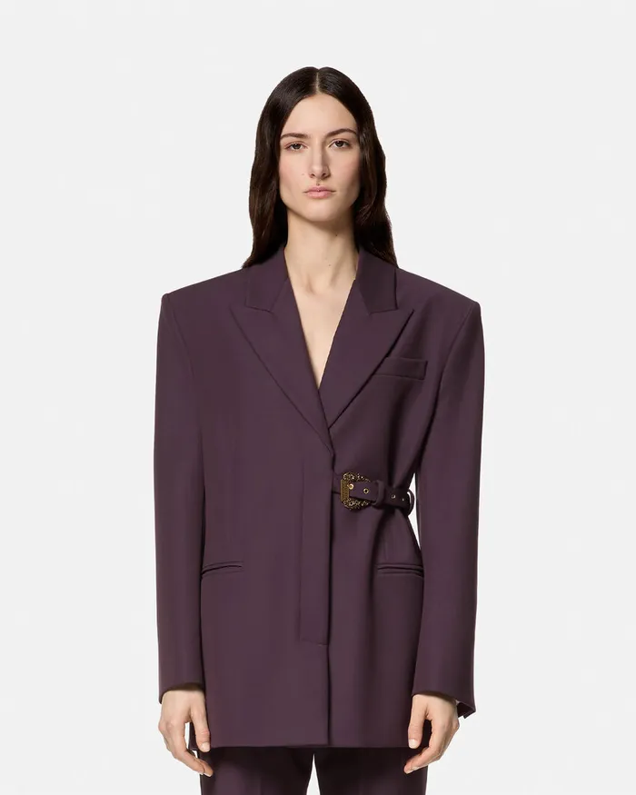 Versace Baroque Buckle Oversized Blazer Purple Women Jeans Couture