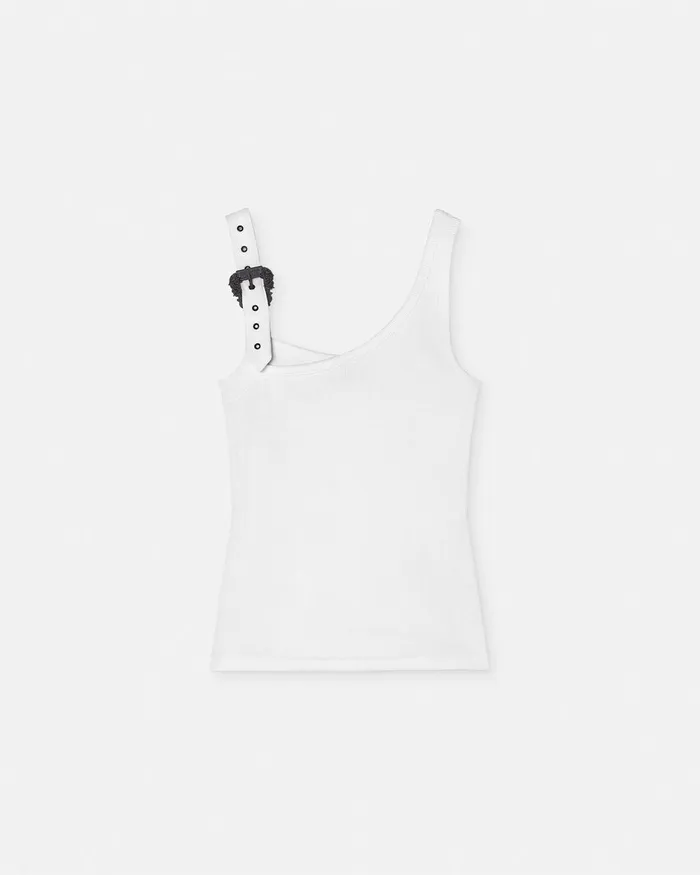 Versace Baroque Buckle Ribbed Tank Top Whiteprint Women Jeans Couture