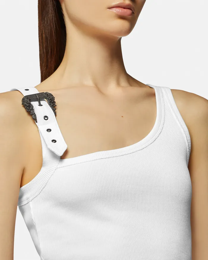 Versace Baroque Buckle Ribbed Tank Top Whiteprint Women Jeans Couture