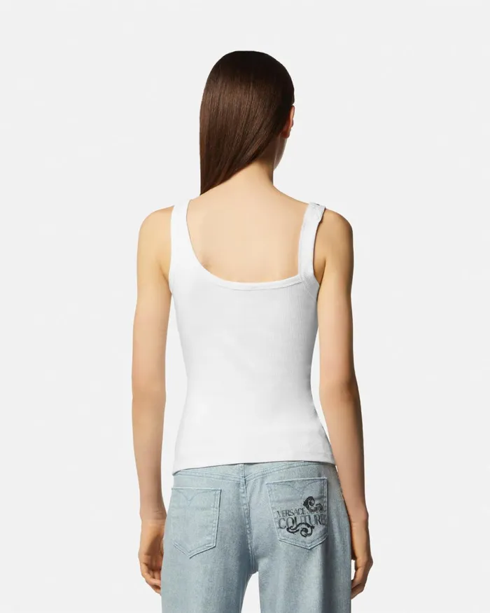 Versace Baroque Buckle Ribbed Tank Top Whiteprint Women Jeans Couture