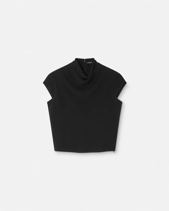Versace Cady DrapedNeck Top Black Women Shirts and Tops