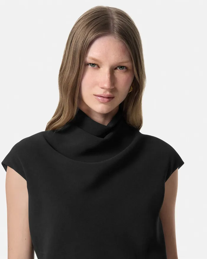 Versace Cady DrapedNeck Top Black Women Shirts and Tops