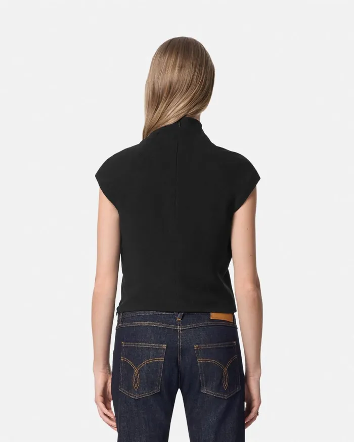 Versace Cady DrapedNeck Top Black Women Shirts and Tops