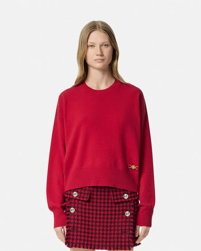 Versace CashmereBlend Knit Boxy Sweater Red Women Knitwear