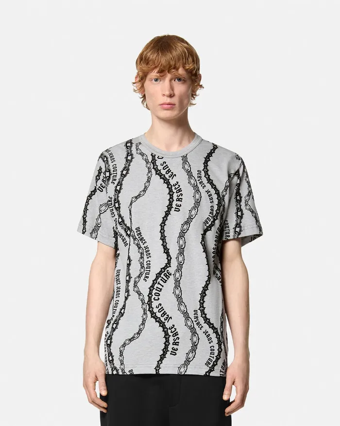 Versace Chain Couture RegularFit TShirt Gray Men Jeans Couture