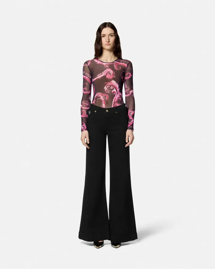 Versace Chromo Couture Mesh Bodysuit Blackpink Women Jeans Couture