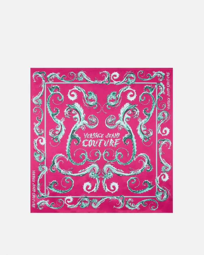 Versace Chromo Couture Silk Foulard 90 Cm Fuchsia Women Jeans Couture